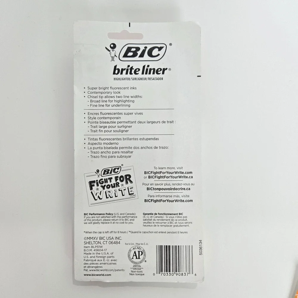 Bic‎ Brite Liner Lot Thin Thick Highlighter Chisel Tip Fluorescent 90837 32318